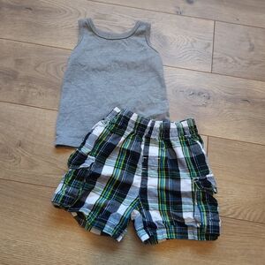 12m Gray Tank Top and Plaid Shorts Set